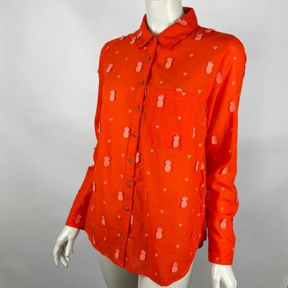 Anthropologie Maeve Classic Embroidered Blouse Women 10 NWOT Pineapple Shirt Top - Picture 3 of 16